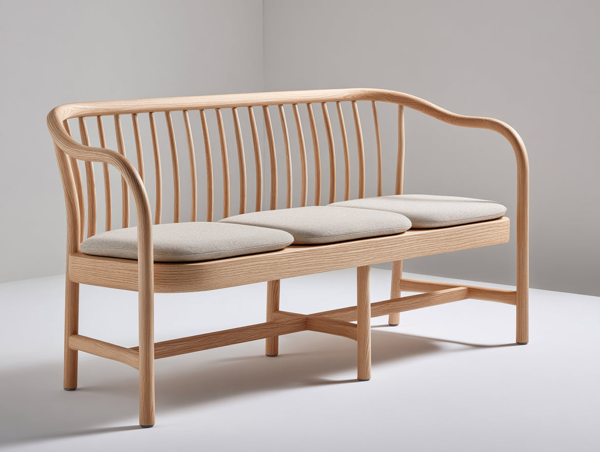Bancos de jardín de madera maciza 180x65x88 cm - Madera natural-Beige - Respaldo de listones curvos y reposabrazos integrados para terraza y patio