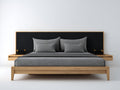 Camas dobles de madera 200x180x120 cm - Madera natural-Negro-Gris - Cabecero tapizado ancho con mesitas laterales integradas para dormitorio