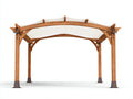 Pérgola de jardín de madera y metal 310x300x252 cm - Madera natural-Beige-Negro - Techo curvo con cubierta textil para terraza y patio