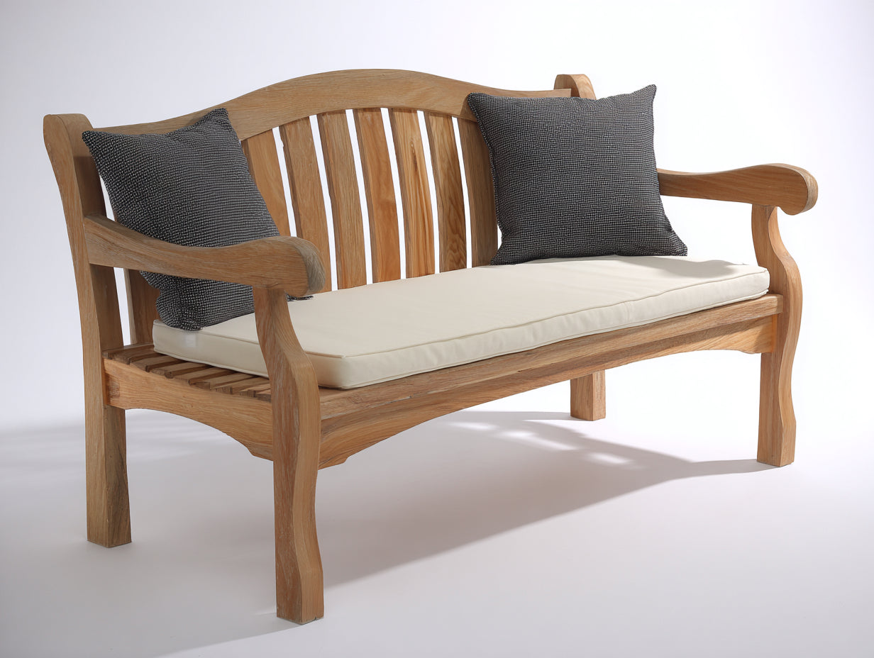 Bancos de jardín madera acabado natural 150 x 65 x 90 cm - color madera - diseño clásico con cojín para exterior