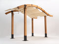 Pérgola de jardín de madera 300x300x250 cm - Marrón natural y crema - Cubierta textil arqueada regulable