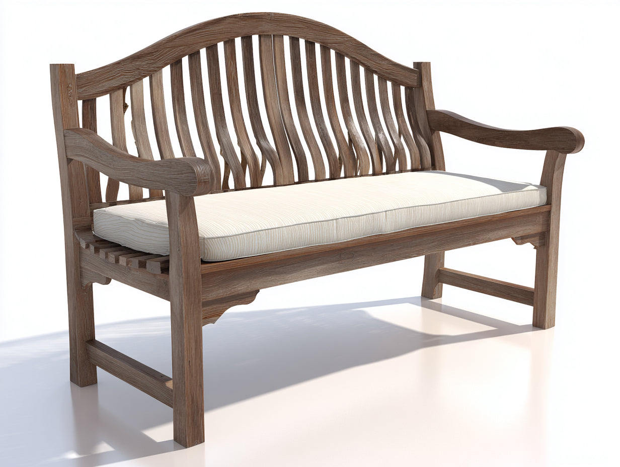 Banco de jardín de madera 150x62x100 cm - Marrón envejecido y crema - Respaldo curvado de listones