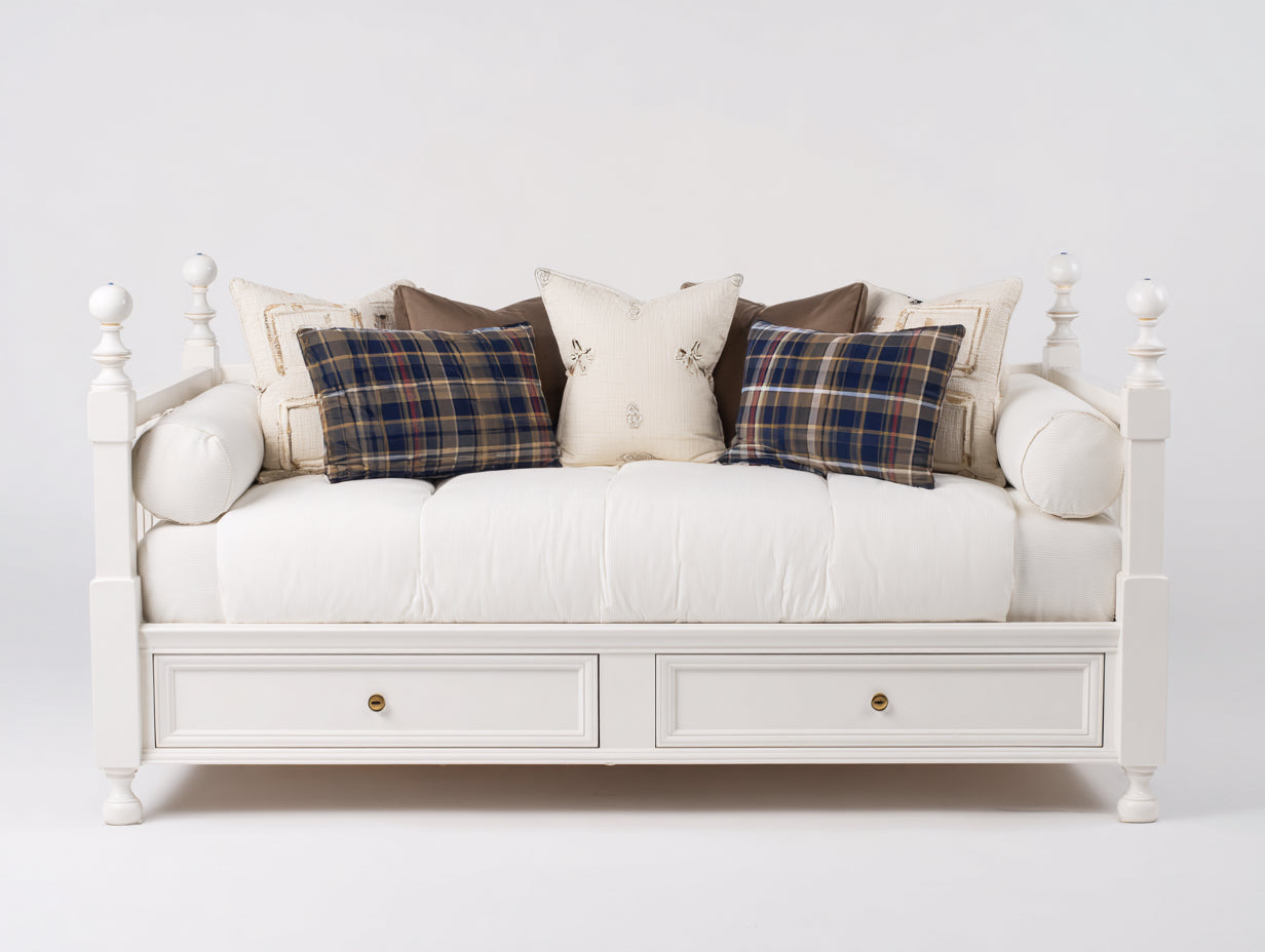 Sofás cama de madera 210 x 100 x 105 cm - Blanco - Diseño clásico con 2 cajones de almacenamiento