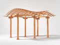 Pérgola de jardín de madera 400 x 350 x 270 cm - Madera natural - Techo abierto ondulado y estructura de 6 postes