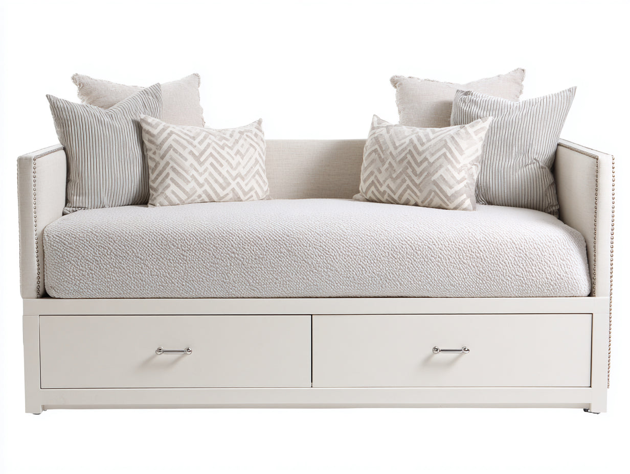 Sofás cama de madera y tela 210 x 100 x 90 cm - Crema - Diseño moderno con 2 cajones de almacenamiento