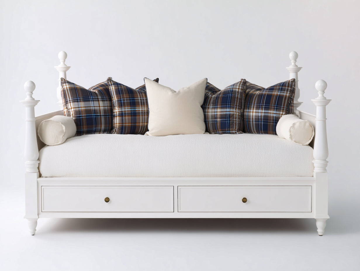 Sofás cama madera acabado blanco 200 x 100 x 95 cm - cama individual convertible con cajones - diseño clásico para dormitorio