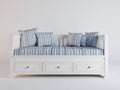 Sofás cama de madera 210 x 100 x 92 cm - Blanco-Azul - Diseño clásico con 3 cajones de almacenamiento
