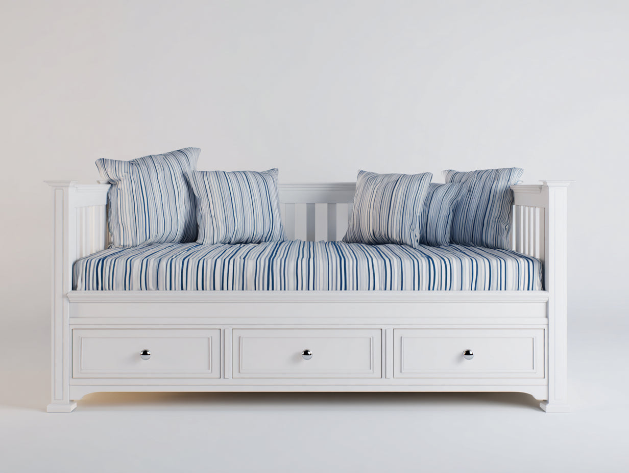 Sofás cama de madera 210 x 100 x 92 cm - Blanco-Azul - Diseño clásico con 3 cajones de almacenamiento