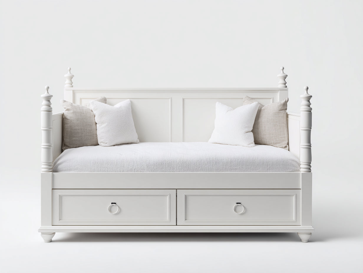 Sofás cama madera acabado blanco 200 x 100 x 95 cm - cama individual convertible - diseño clásico para dormitorio