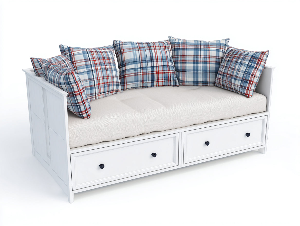 Sofás cama de madera 202x102x96 cm - Blanco - Diseño de día con 2 cajones de almacenamiento para dormitorio y habitación de invitados
