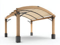 Pérgola de jardín de madera y metal 300x300x250 cm - Madera natural-Beige-Negro - Techo curvo con cubierta textil para terraza y patio