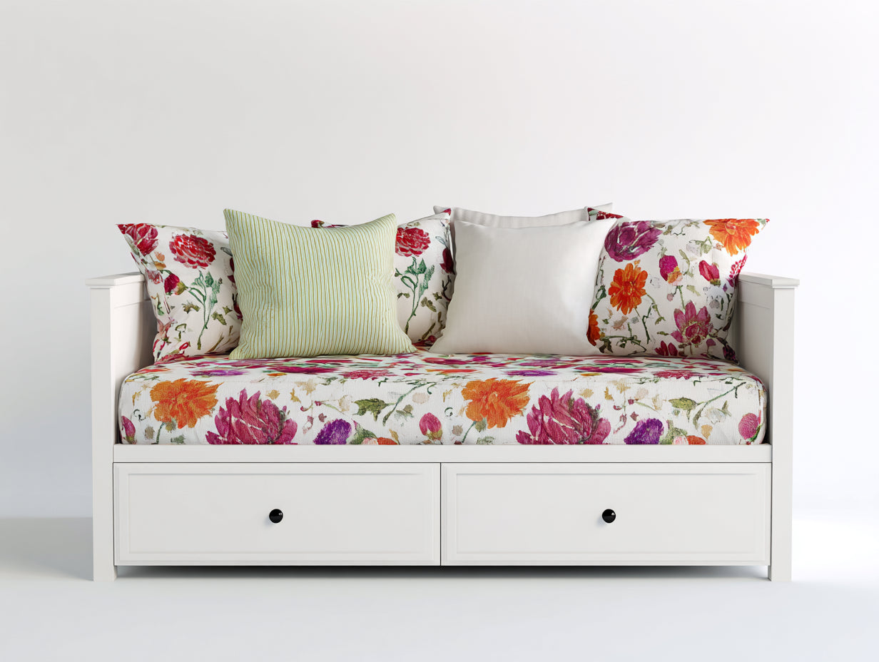 Sofás cama de madera 200x100x94 cm - Blanco-Multicolor - Diseño de día con 2 cajones de almacenamiento para dormitorio y habitación de invitados