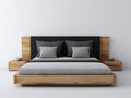 Cama doble de madera 220x180x110 cm - Marrón natural y negro - Cabecero amplio de diseño moderno