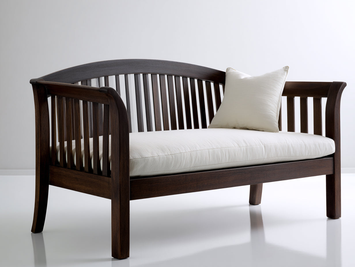 Banco de jardín de madera 150 x 70 x 92 cm - Marrón oscuro y blanco - Respaldo curvado con asiento acolchado
