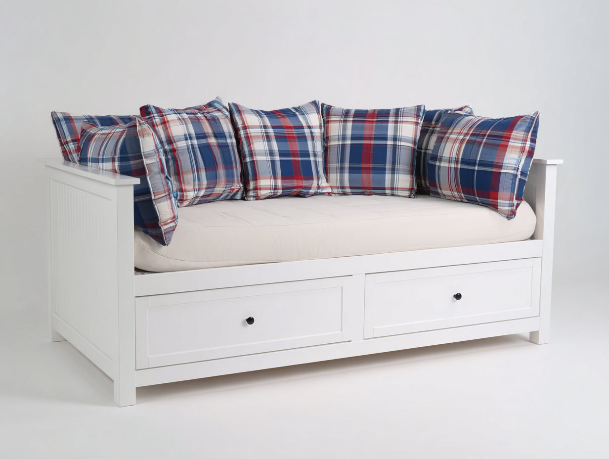 Sofá cama de madera 205x95x88 cm - Blanco - Diseño individual con 2 cajones