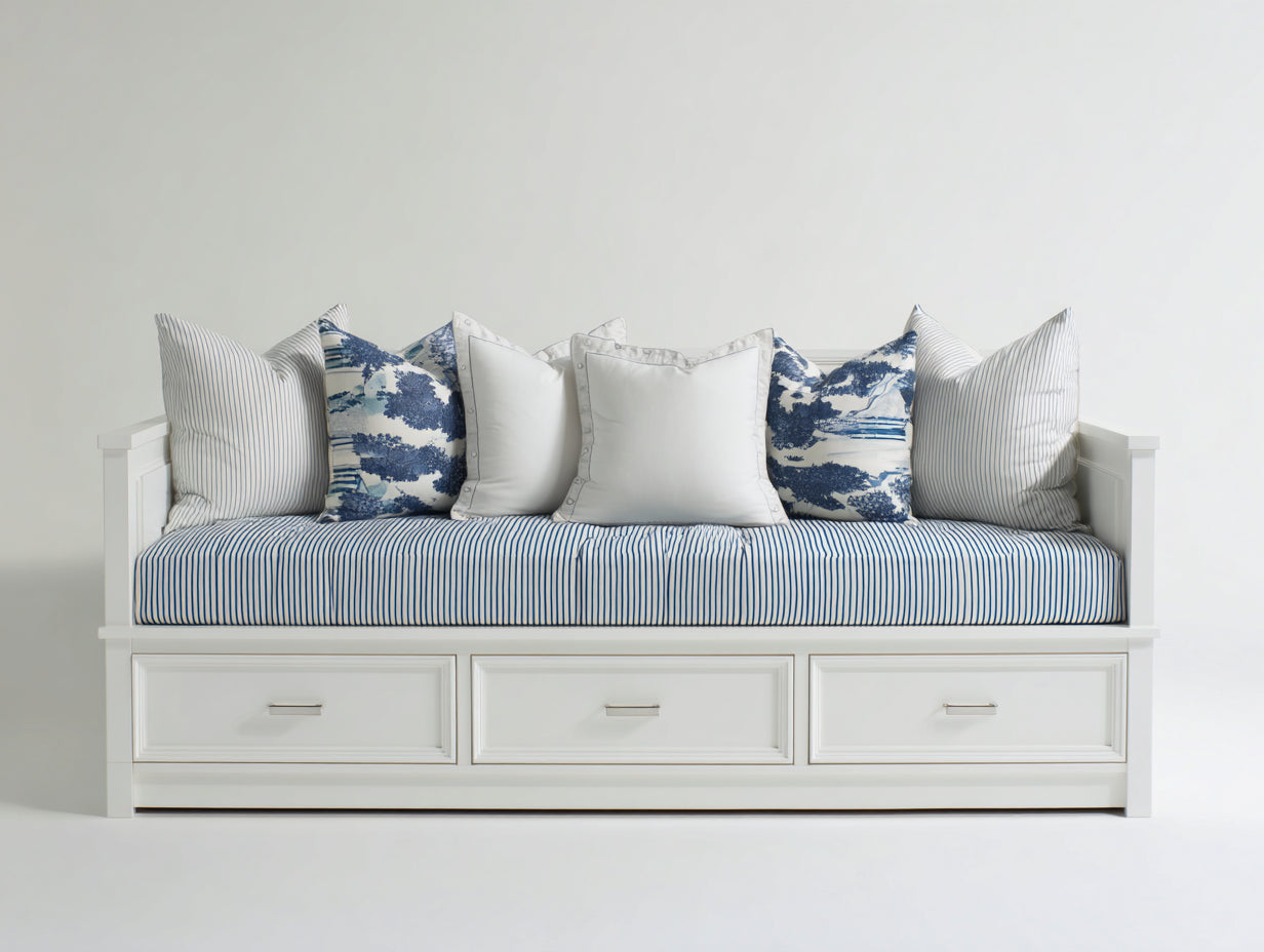Sofás cama de madera 210 x 100 x 90 cm - Blanco-Azul - Diseño clásico con 3 cajones de almacenamiento