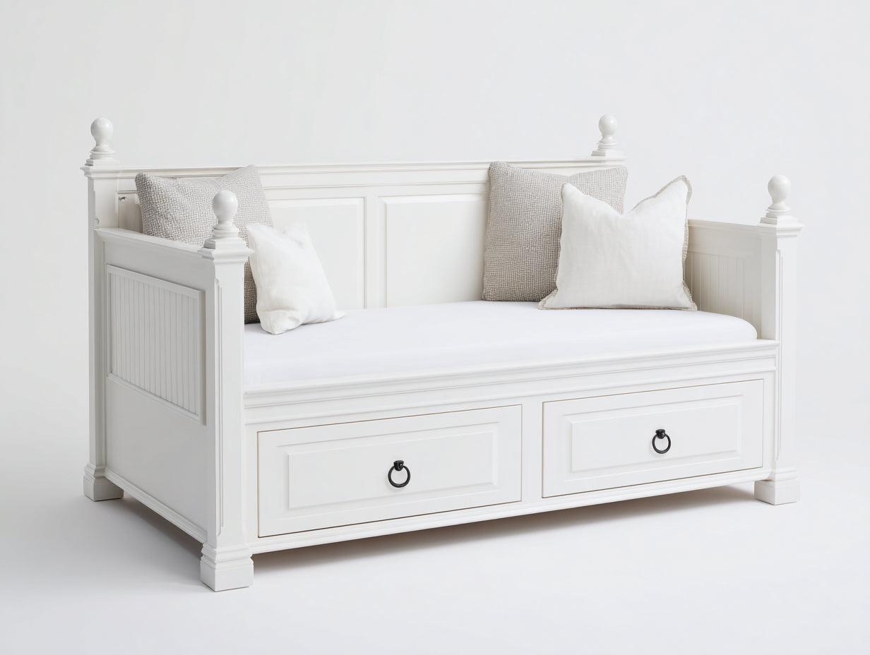 Sofás cama de madera 210 x 100 x 105 cm - Blanco - Diseño clásico con 2 cajones de almacenamiento