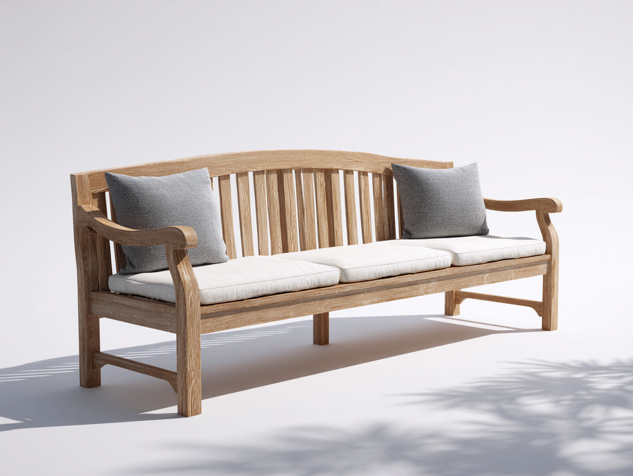Bancos de jardín de madera 180 x 65 x 90 cm - Madera natural-Beige - Asiento acolchado para 3 personas con respaldo de listones