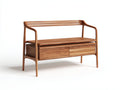 Banco de jardín de madera 145x55x90 cm - Marrón natural - Diseño con respaldo y 2 cajones
