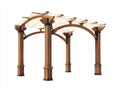 Pérgola de jardín de madera y metal 320x300x255 cm - Madera natural-Beige-Negro - Cubierta textil ondulada con arcos reforzados para terraza y patio