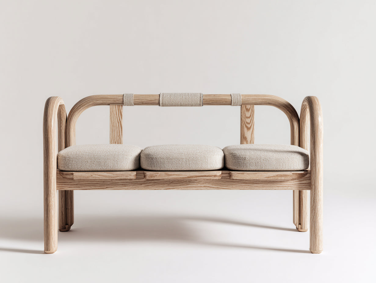 Bancos de jardín de madera 150 x 62 x 82 cm - Madera natural-Beige - Asiento acolchado para 3 personas